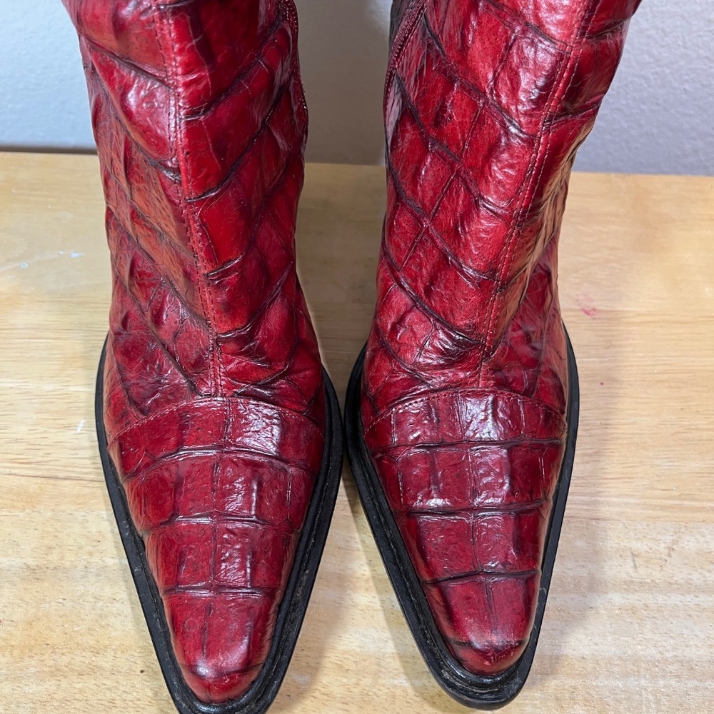 Donald J Pliner Croc Embossed Red Leather Boots